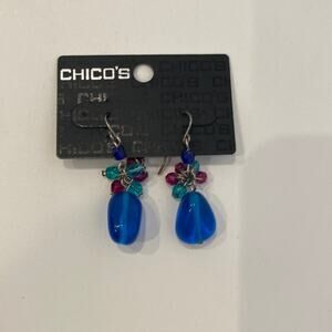 Chico’s Women’s Multicolored Glass Beaded Earrings NWT OS Blue Purple/Fuscia